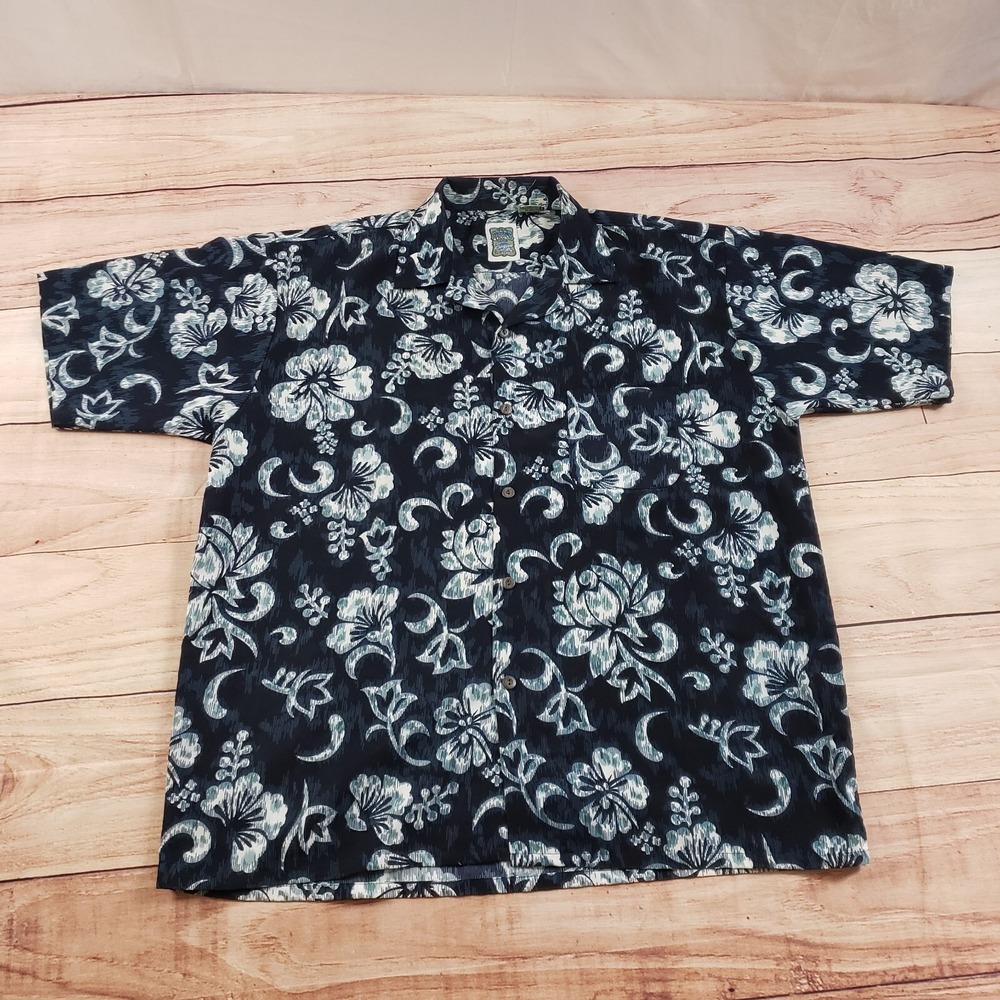 VINTAGE Ocean Current Shirt Mens Extra Large Black Button Up Hawaiian Adult Y2K